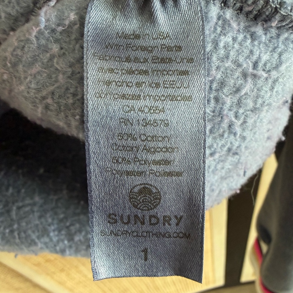 Sundry Navy Half-Zip Pullover Sweatshirt with Striped Cuffs - Picture 7 of 8
